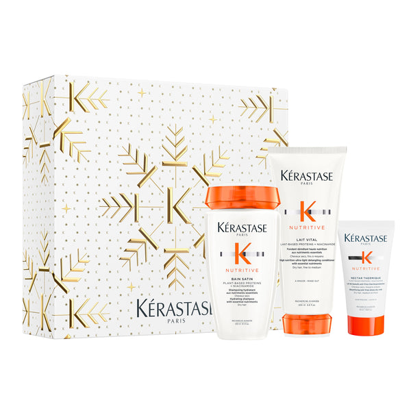 Kérastase Nutritive Holiday Set with Bain Satin shampoo, Lait Vital conditioner and Nectar Thermique heat protectant